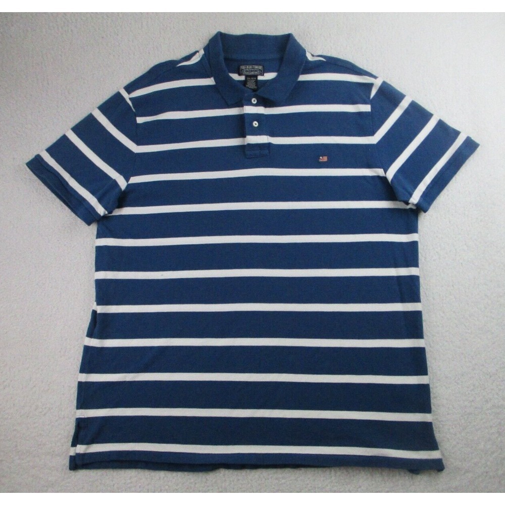 Polo‎ Jeans Company Shirt Mens XXL Blue Striped Short Sleeve Golf RL Flag Logo